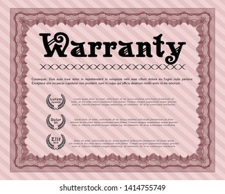 Red Vintage Warranty template. Money Pattern design. With guilloche pattern. Detailed. 