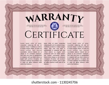 Red Vintage Warranty template. With quality background. Good design. Detailed. 