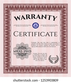 Red Vintage Warranty template. With quality background. Cordial design. Vector illustration. 