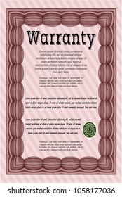    Red Vintage Warranty template. Retro design. With great quality guilloche pattern. Customizable, Easy to edit and change colors. 