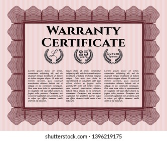 Red Vintage Warranty template. Retro design. Vector illustration. With background. 