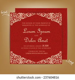 Red Vintage Wedding Invitation Card. svg