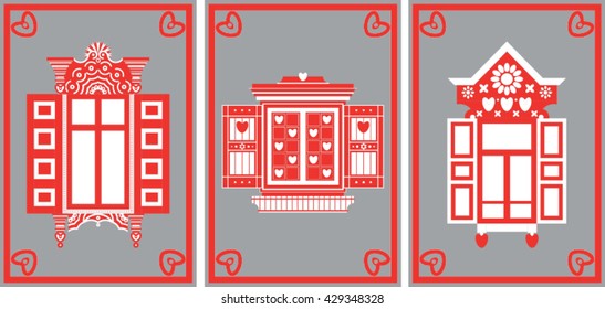 red vintage windows isolated on gray background