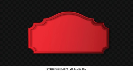 Red vintage-style signboard with an elegant curved frame on a dark checkered background. Perfect for retro, rustic, or classic-themed designs