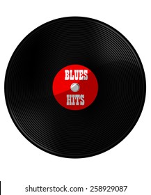 Red vinyl record with text blues hits vector, blues music