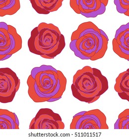 Red and violet flower petals, close up roses, beautiful abstract seamless pattern.