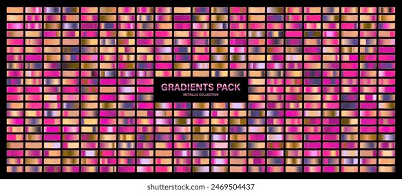 Roter, violetter Glanzgradient, Metallfolienstruktur. Sonnenuntergang-Farbmuster-Set, Sommer-Vibes. Kollektion hochwertiger Farbverläufe. Glänzender metallischer Hintergrund. Designelement. Vektorillustration