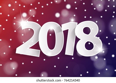 Red and violet Happy New Year 2018 greeting card concept with paper cuted white numbers. Vector illustration