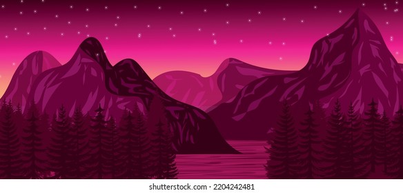Fondo de la ilustración del paisaje de la cordillera violeta roja