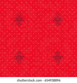 Red and violet seamless pattern good for greeting card for birthday, invitation or banner. Vector illustration. Medieval royal pattern. Decorative symmetry arabesque.