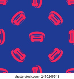 Red Virtual reality glasses icon isolated seamless pattern on blue background. Stereoscopic 3d vr mask. Optical head mounted display.  Vector