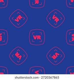 Rotes Virtual-Reality-Symbol, isoliertes nahtloses Muster auf blauem Hintergrund. Futuristisches VR Head-up Display Design.  Vektorgrafik