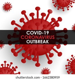 Red virus cell isolated on white background. Covid-19, Coronavirus or 2019-nCoV outbreak in Wuhan, China and world wide. Virus control and protection, pandemic infectious concept. Vector illustration