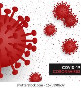 Celda del virus rojo aislada en fondo blanco. Brote de Covid-19, Coronavirus o 2019-nCoV en Wuhan, China y en todo el mundo. Control y protección de virus, concepto infeccioso pandémico. Ilustración vectorial.