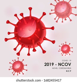 Red virus cells. Viruses in infected organism, viral disease epidemic. Corona, influenza viruses.  Immunology, virology, epidemiology concept. Vector illustration.