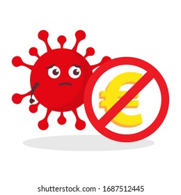 rotes Virus corona kawaii Vektorillustration Zeichentricksymbol Maskottkartoon cute halten Zeichen nicht verwendet Euro-Geld-Münze auf weißem Hintergrund moderne flache Marke