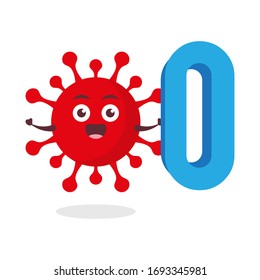 red virus corona kawaii vector character illustration icon mascot cartoon cute holding alphabet letter o in white background modern flat design brand
