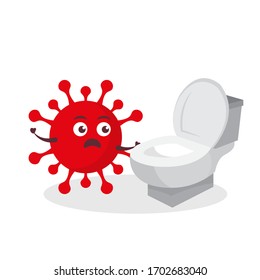 red virus corona kawaii vector character illustration icon mascot cartoon cute holding grab wc standing closet white background modern flat design brand