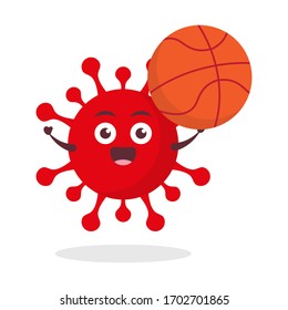 Rotvirus Corona kawaii Vektorillustration Zeichentricksymbol Maskenkartoon süß halten Basketball Basketball weißer Hintergrund Moderne Flachbild-Marke