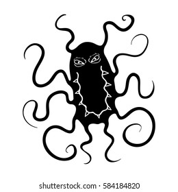 Red virus icon in black style isolated on white background. Viruses and bacteries symbol stock vector illustration.