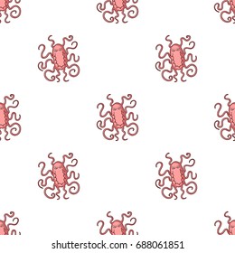 Red virus icon in cartoon style isolated on white background. Viruses and bacteries symbol stock vector illustration.