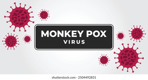 Red virus icon sign monkeypox. Pox virus concept. Vector illustration. Monkeypox virus medical banner. Monkeypox virus on white background. Monkeypox vector background.