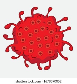 red virus icon with a white background