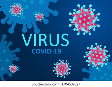 Red virus on a blue background. Coronavirus Banner. Pathogen organism, infectious micro virology