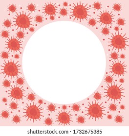 Red virus pattern white circle frame on pink background.