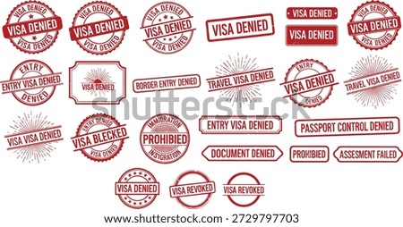 Red visa denied stamps and labels for immigration refusal