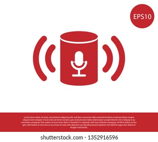 Red Voice assistant icon isolated on white background. Voice control user interface smart speaker. Vector Illustration