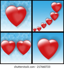 red volume hearts in the blue sky