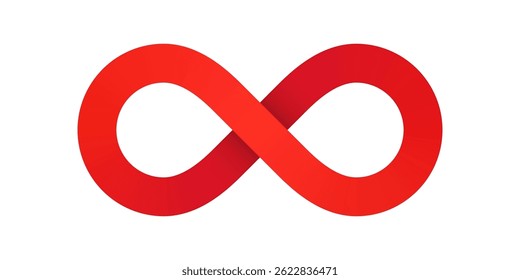 Rotes Lautstärkeinfinity-Symbol auf weißem Hintergrund. Vektorgrafik