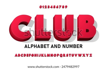 Red volumetric 3D font with gradients. Red chic bright bold 3D alphabet with symbols and numbers.