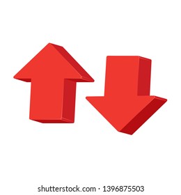 red volumetric arrows showing up and down on a white background