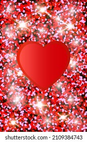 Red volumetric heart on a colorful bright background. Happy Valentine's Day, Mother's Day, March 8, World Women's Day, love.