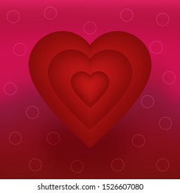 Red volumetric repeating heart on a red-pink background. Vector illustration for valentines day.