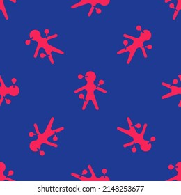 Red Voodoo doll icon isolated seamless pattern on blue background.  Vector