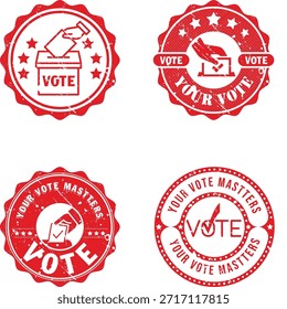 Insignias rojas con sello de votación para las elecciones y la democracia