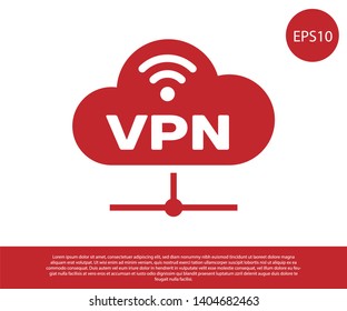 Red VPN Network cloud connection icon isolated on white background. Social technology. Cloud computing concept. Vector Illustration