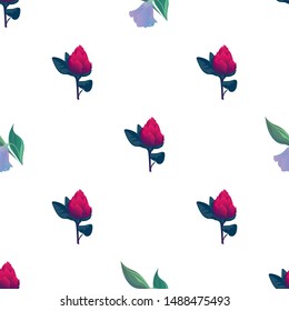 Red Vriesea. Purple Bllflower. Vector illustration. Seamless background pattern. Floral botanical flower. Wild leaf wildflower isolated. Exotic tropical hawaiian jungle. Fabric wallpaper print.