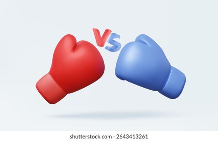 Red VS Blue boxing gloves icon concept. rival boxer sport fight on pastel background. strength fist attack Game match combative activity Fitness exercise for protect. 3D vector rendering illustration.