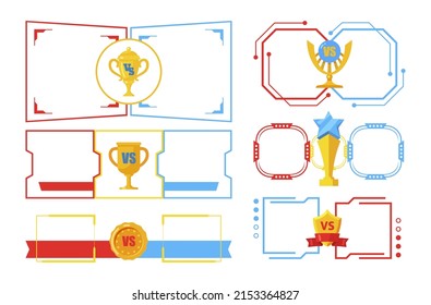 Red vs blue different shape frame template championship winner choice collection vector illustration. Set competitive contest border challenge fight game match versus confrontation design isolated