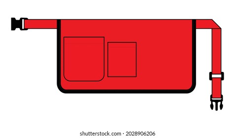 Red Waist Apron With Two Pocket Template on White Background, Vector File.