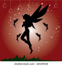 red wall paper that design with beautiful fairy lady