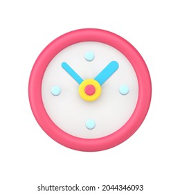 Red wall round clock 3d icon. Minimalistic timer with blue arrows. Volumetric creative watch face for home and office use. Business symbol of deadline and project delivery. Classic isolated vector