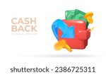 Red wallet with cash and coins. Cashback and earnings concept. In 3D style. Vector illustration.