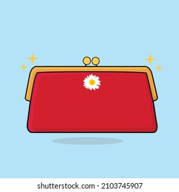 Red wallet  flat vector design illustration, red wallet for woman, red purse full money vector, red pocket,red money bag