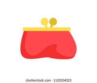 Red wallet full of money closed womans purse, housekeeping and savings of family, economic stability, vector illustration isolated on white background