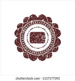 Red wallet icon inside distress with rubber seal texture